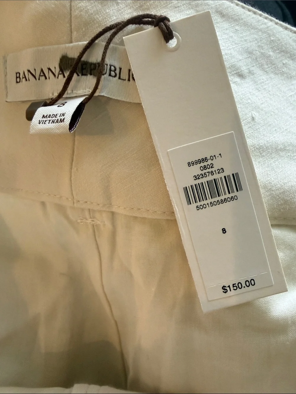 Banana Republic Low-Rise Wide-Leg Stretch Linen Viscose Pant Size 8 Cream White